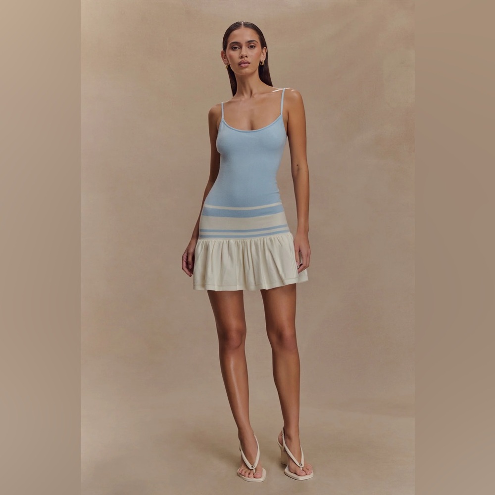 Meshki Light Blue and Cream Mini Dress